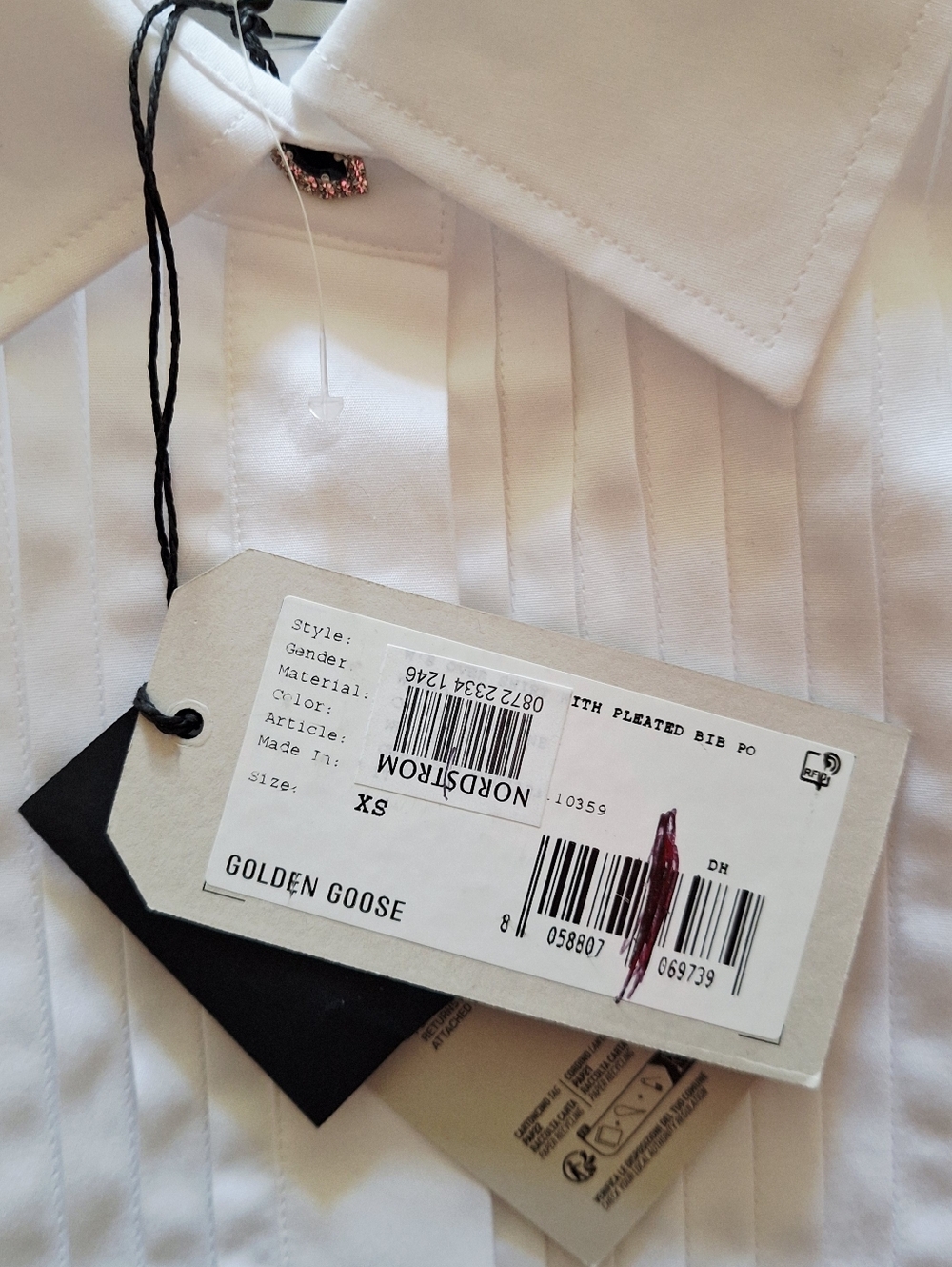 GOLDEN GOOSE Pintuck Bib Oversized Cotton Button-Up Shirt White XS Org $750 - Picture 12 of 16